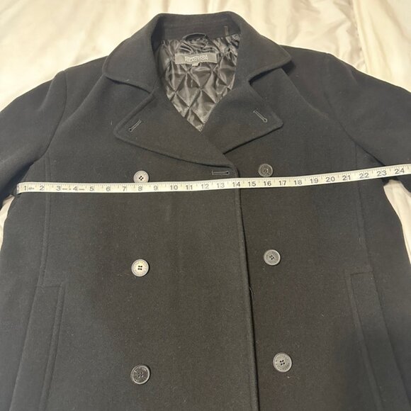 Kenneth Cole Reaction Wool Blend Size L Black Pea Coat Dry Clean - Picture 8 of 10